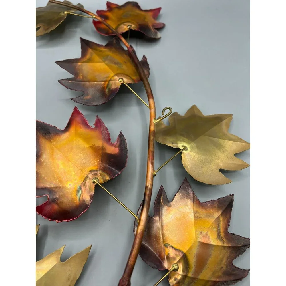 MCM Brass Copper Tone Metal Maple Leaf Sculpture Patina VTG Brutalist Wall Art L